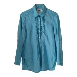 Nurture Linen Long Sleeve Button Up Top Blue Size Medium